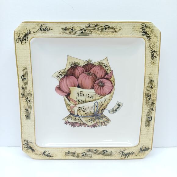 Set/3 Veggie Notes 7.5" Appetizer Plates Carrot Asparagus Onion Made in Italy - Picture 5 of 10